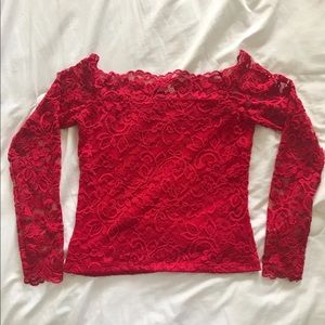 Red Lace Off Shoulder Top
